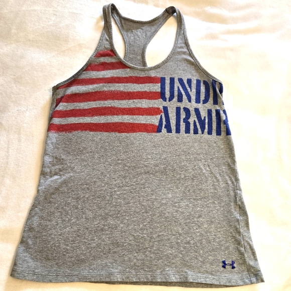 Under Armour Women's Gray Flag Logo Racerback Athletic Tank Small - Picture 1 of 4